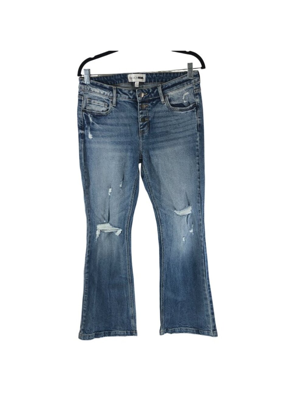 Fashion Nova Womens Distressed Bootcut Jeans Size 9 Medium Wash Denim